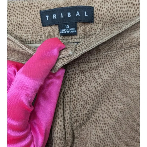 Tribal Womens Animal Print Brown Dotted Straight Leg Corduroy Pants Caramel 10 - Picture 8 of 13